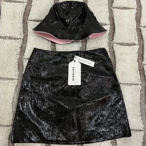 Vegan leather, mini skirt and bucket hat NWT